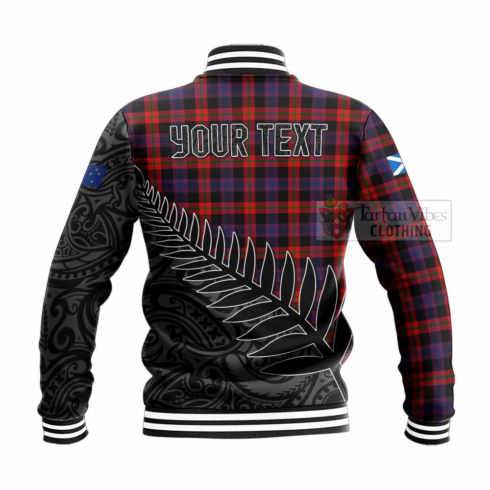 Tartan Vibes Clothing Brown (Broun) Crest Tartan Baseball Jacket with New Zealand Silver Fern Half Style