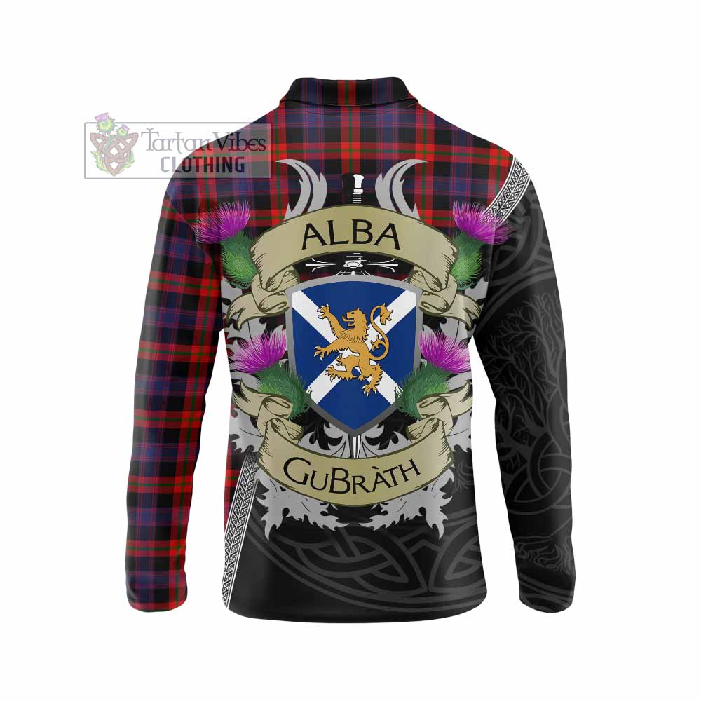Tartan Vibes Clothing Brown (Broun) Tartan Family Crest Long Sleeve Polo Shirt Lion Rampant Royal Thistle Shield Celtic Inspired