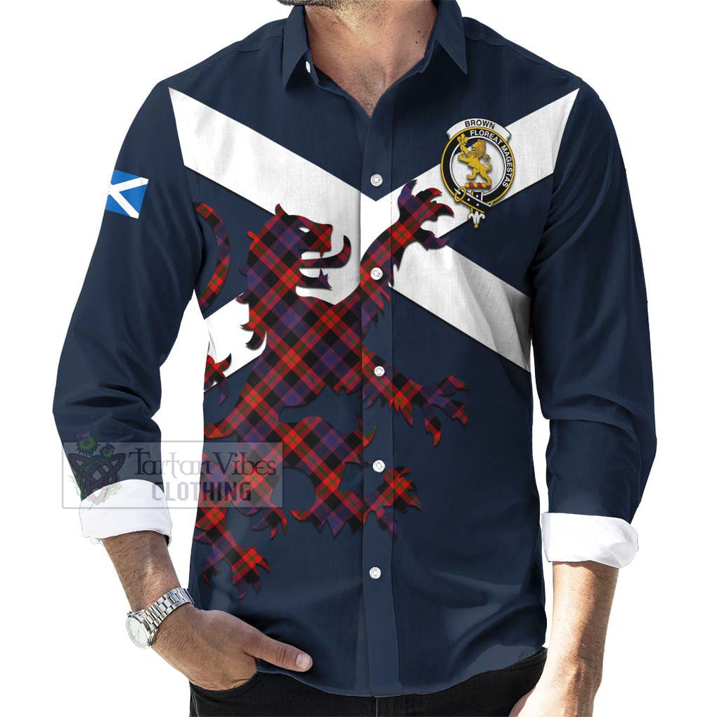 Tartan Vibes Clothing Brown (Broun) Tartan Lion Rampant Long Sleeve Button Shirt – Proudly Display Your Heritage with Alba Gu Brath and Clan Name
