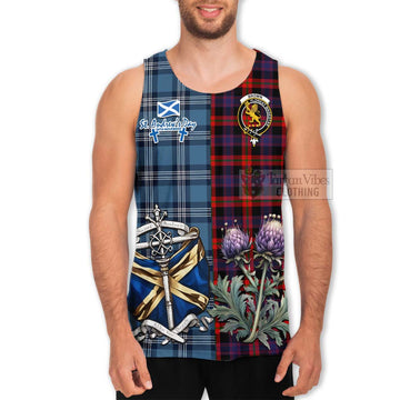 Tartan Vibes Clothing Brown (Broun) Tartan Men's Tank Top Happy St. Andrew's Day Half Tartan Style