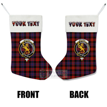 Tartan Vibes Clothing Brown (Broun) Tartan Family Crest Christmas Stocking with Personalized Text
