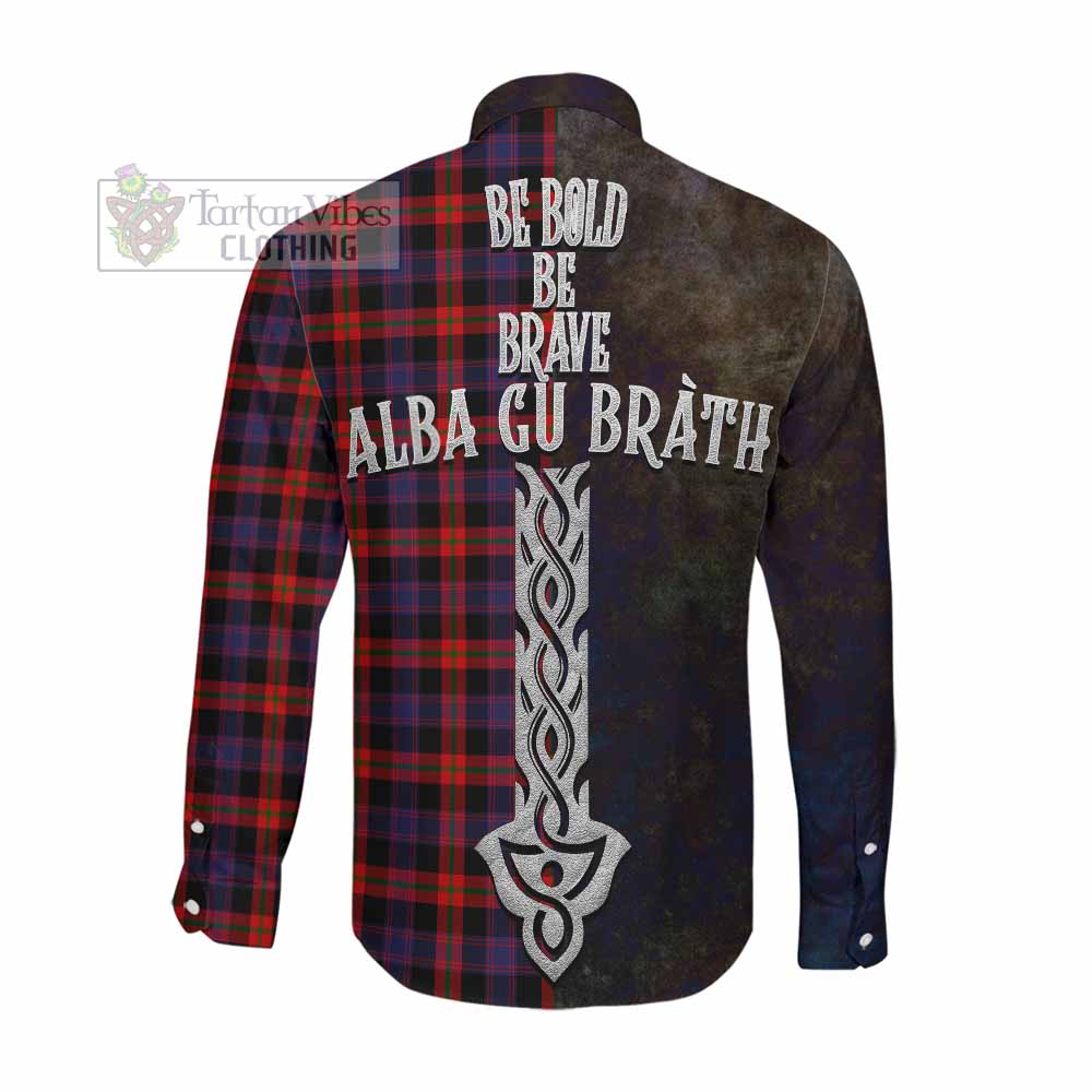 Tartan Vibes Clothing Brown (Broun) Tartan Family Crest Long Sleeve Button Shirt Alba Gu Brath Be Brave Lion Ancient Style