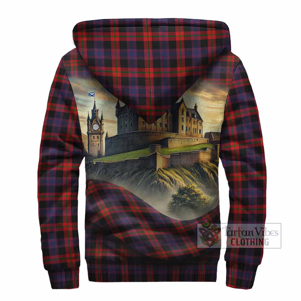 Tartan Vibes Clothing Brown (Broun) Tartan Family Crest Sherpa Hoodie with Scottish Ancient Castle Style