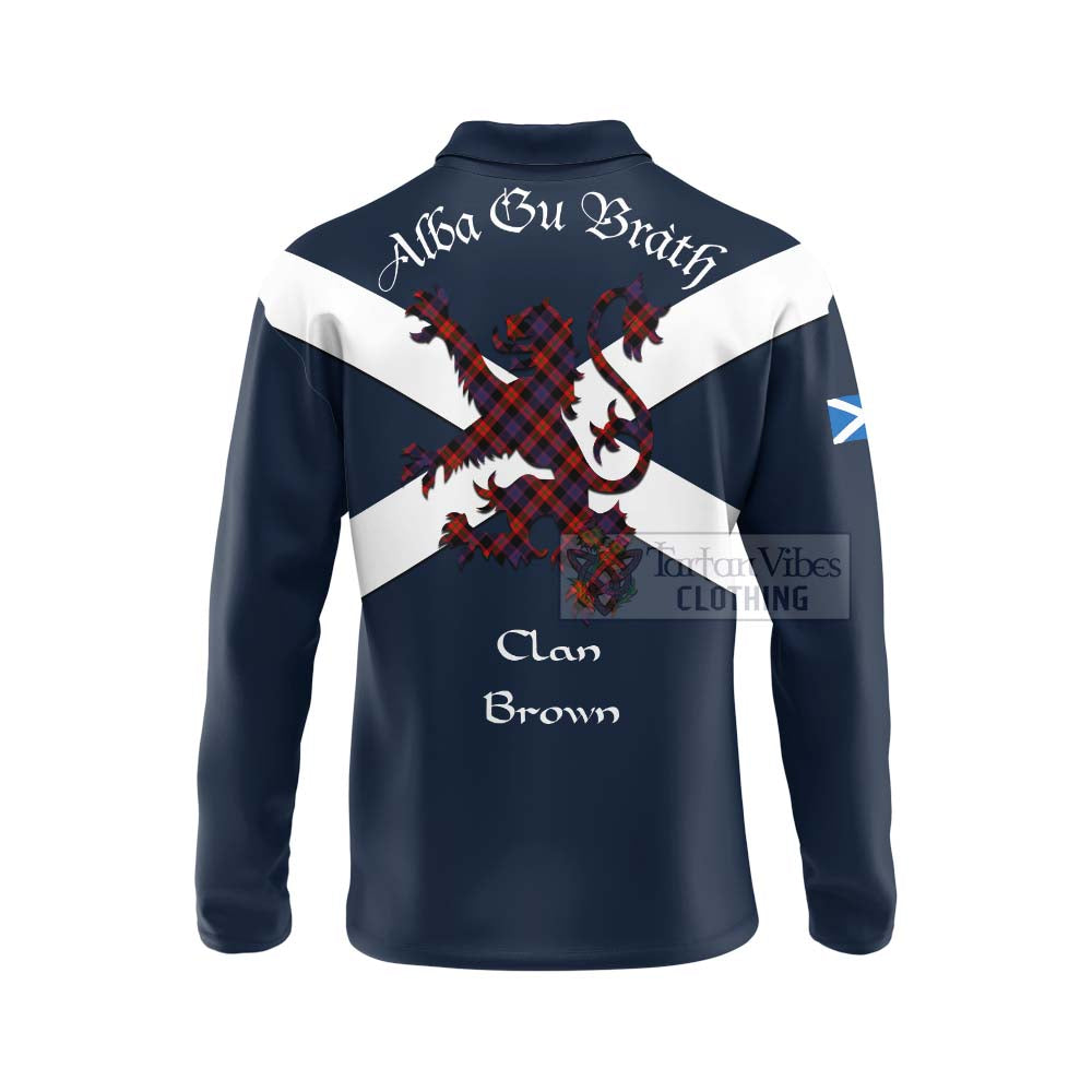 Tartan Vibes Clothing Brown (Broun) Tartan Lion Rampant Long Sleeve Polo Shirt – Proudly Display Your Heritage with Alba Gu Brath and Clan Name
