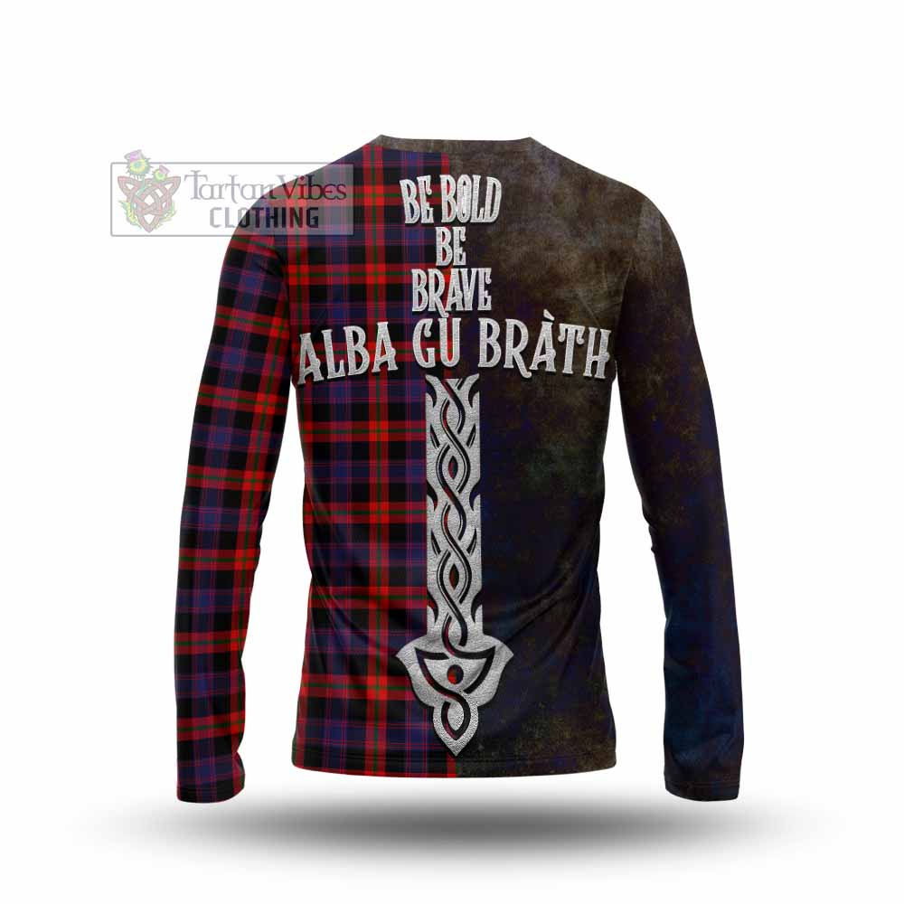 Tartan Vibes Clothing Brown (Broun) Tartan Family Crest Long Sleeve T-Shirt Alba Gu Brath Be Brave Lion Ancient Style