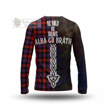 Tartan Vibes Clothing Brown (Broun) Tartan Family Crest Long Sleeve T-Shirt Alba Gu Brath Be Brave Lion Ancient Style
