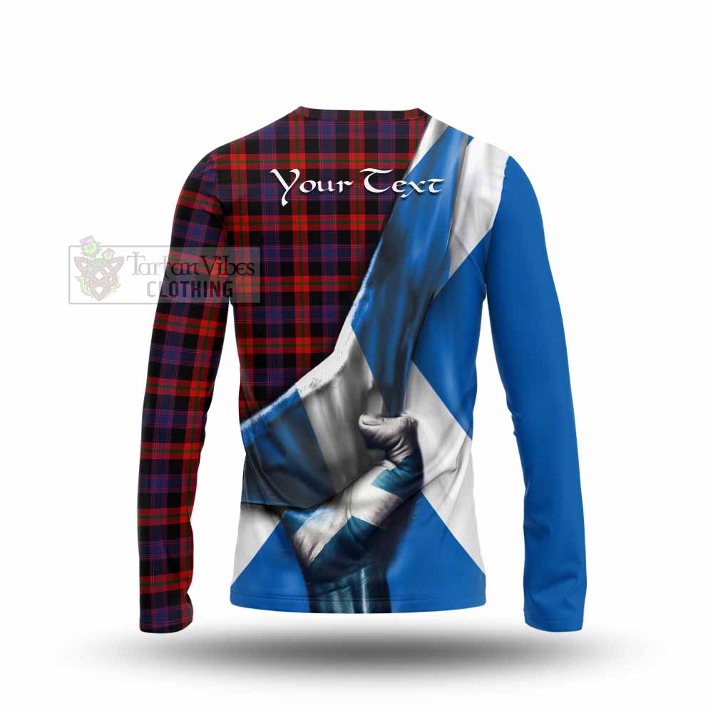 Tartan Vibes Clothing Brown (Broun) Tartan Long Sleeve T-Shirt with Family Crest Scotland Patriotic Style