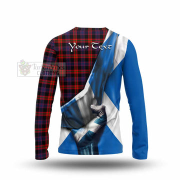 Tartan Vibes Clothing Brown (Broun) Tartan Long Sleeve T-Shirt with Family Crest Scotland Patriotic Style