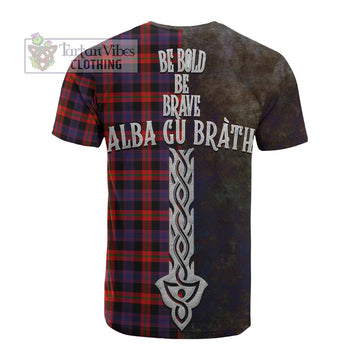 Tartan Vibes Clothing Brown (Broun) Tartan Family Crest Cotton T-shirt Alba Gu Brath Be Brave Lion Ancient Style