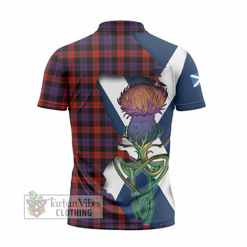 Tartan Vibes Clothing Brown (Broun) Tartan Family Crest Zipper Polo Shirt Scottish Thistle Celtic Inspired