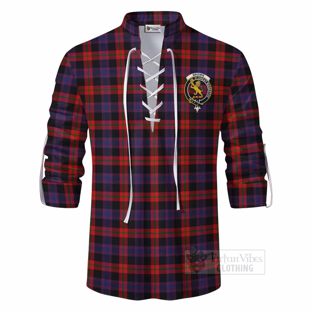 Tartan Vibes Clothing Brown (Broun) Tartan Ghillie Kilt Shirt with Family Crest DNA In Me Style