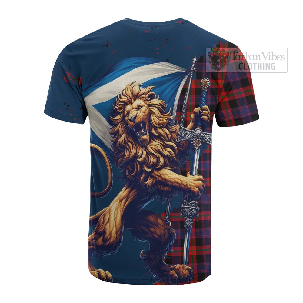 Tartan Vibes Clothing Brown (Broun) Tartan Family Crest Cotton T-shirt with Scottish Majestic Lion