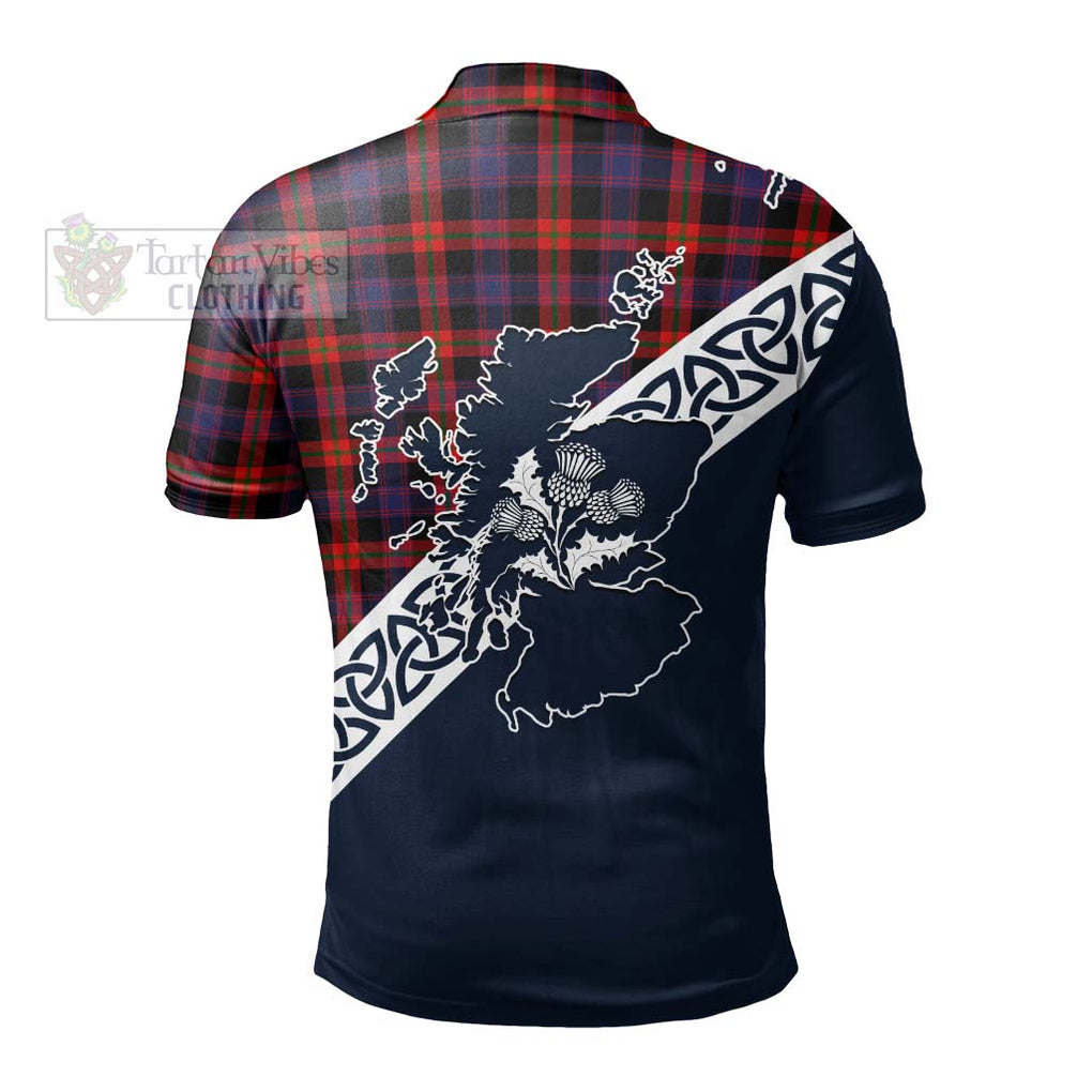 Brown (Broun) Tartan Polo Shirt Featuring Thistle and Scotland Map