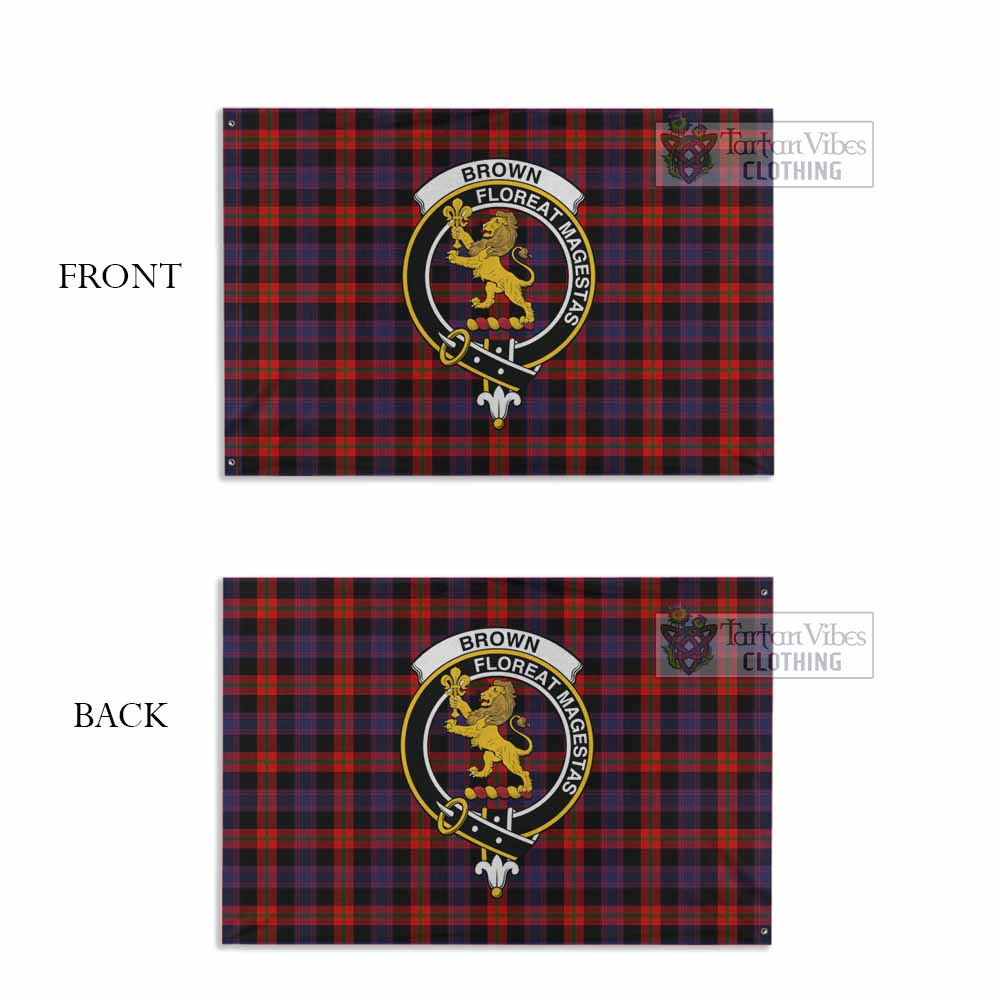 Tartan Vibes Clothing Brown (Broun) Tartan House Flag with Family Crest