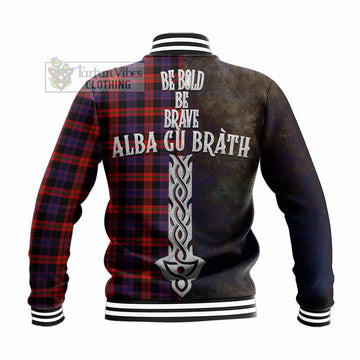 Tartan Vibes Clothing Brown (Broun) Tartan Family Crest Baseball Jacket Alba Gu Brath Be Brave Lion Ancient Style