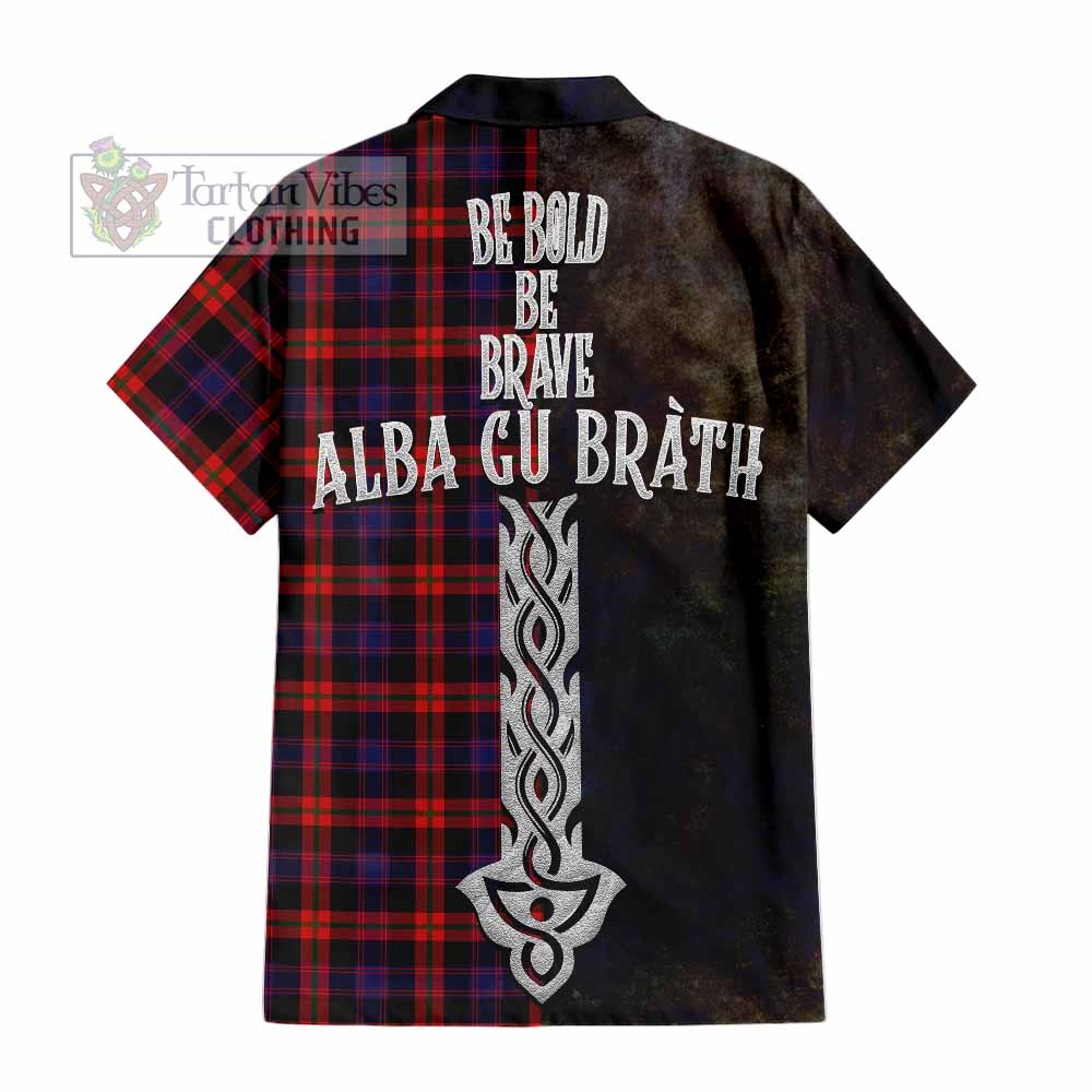Tartan Vibes Clothing Brown (Broun) Tartan Family Crest Short Sleeve Button Shirt Alba Gu Brath Be Brave Lion Ancient Style