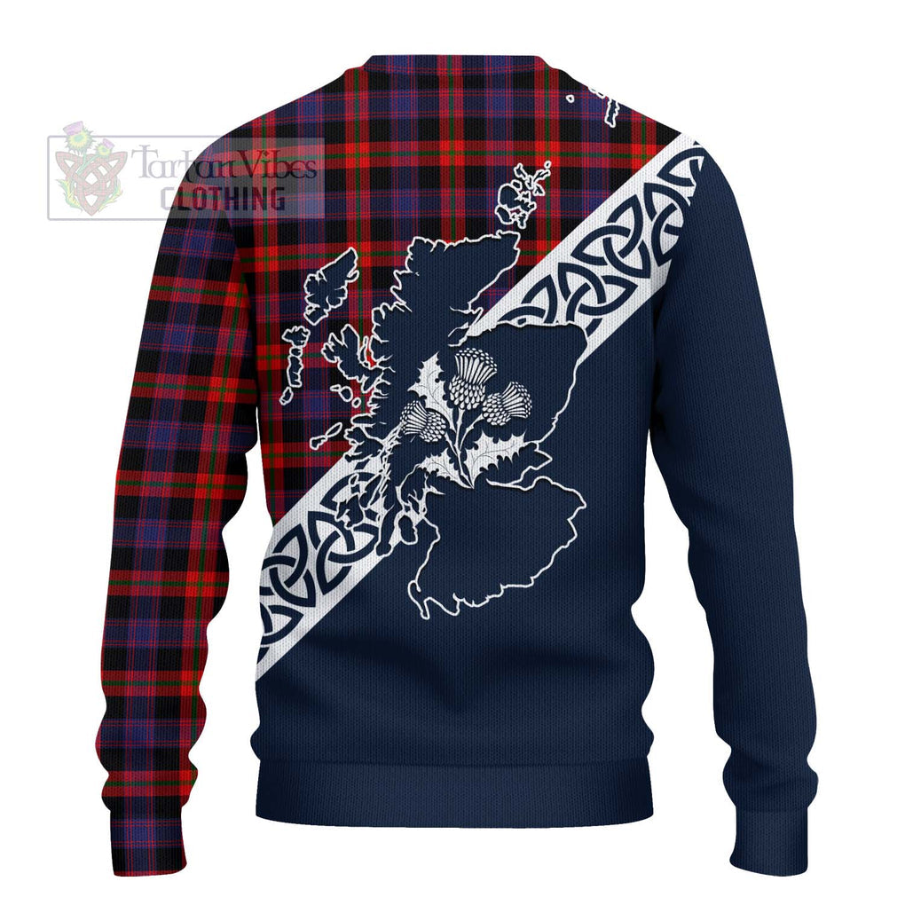 Tartan Vibes Clothing Brown (Broun) Tartan Knitted Sweater Featuring Thistle and Scotland Map