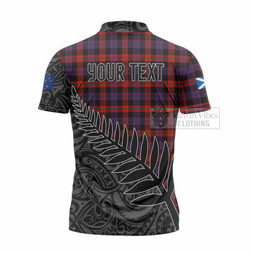 Tartan Vibes Clothing Brown (Broun) Crest Tartan Zipper Polo Shirt with New Zealand Silver Fern Half Style