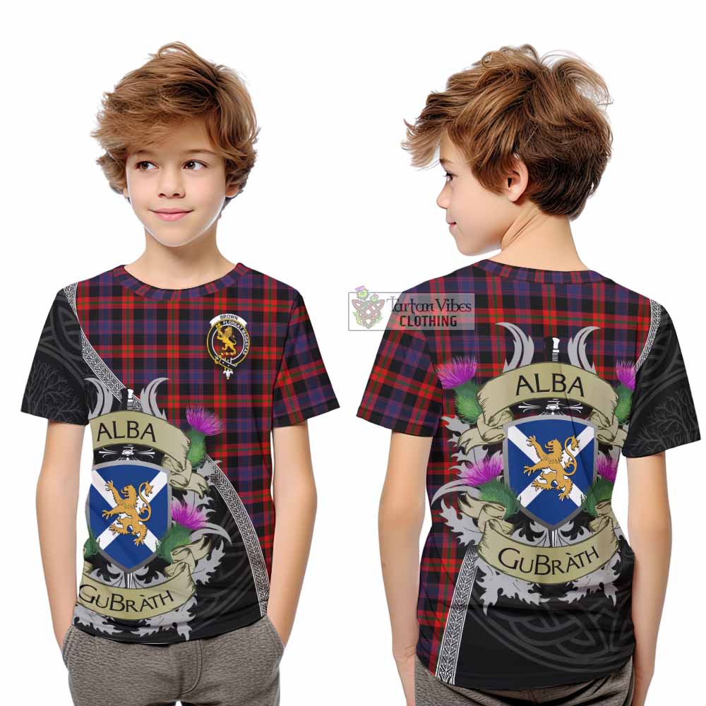 Tartan Vibes Clothing Brown (Broun) Tartan Family Crest Kid T-Shirt Lion Rampant Royal Thistle Shield Celtic Inspired