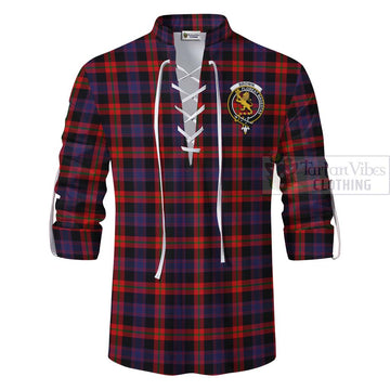 Tartan Vibes Clothing Brown (Broun) Tartan Ghillie Kilt Shirt with Family Crest and Bearded Skull Holding Bottles of Whiskey