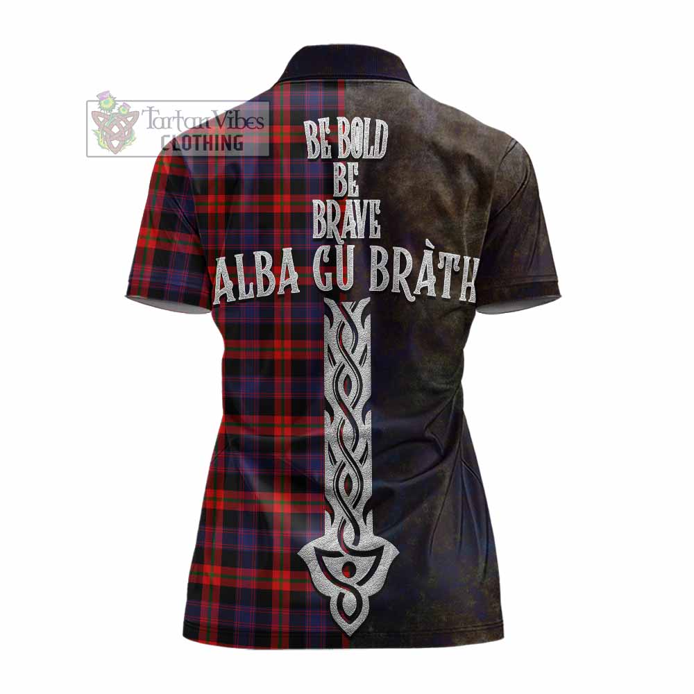 Tartan Vibes Clothing Brown (Broun) Tartan Family Crest Women's Polo Shirt Alba Gu Brath Be Brave Lion Ancient Style