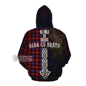 Tartan Vibes Clothing Brown (Broun) Tartan Family Crest Cotton Hoodie Alba Gu Brath Be Brave Lion Ancient Style