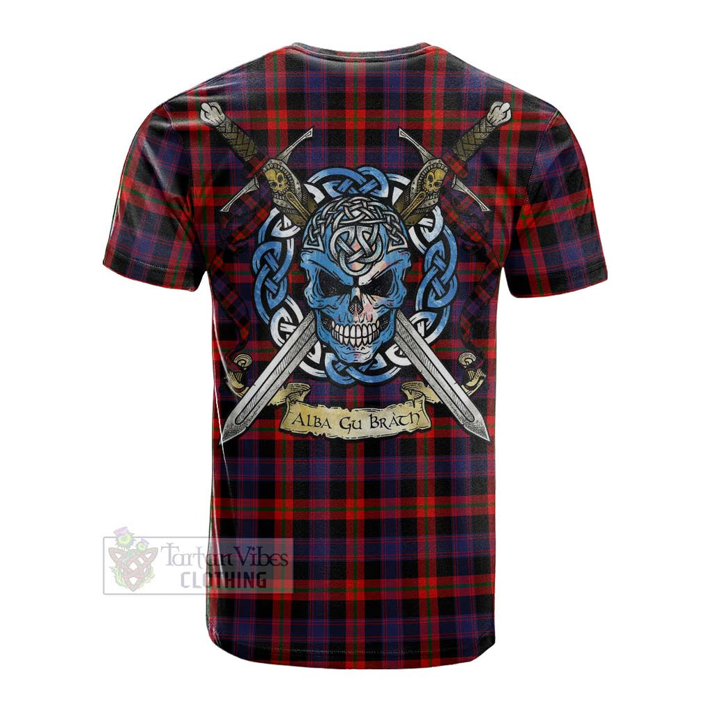 Tartan Vibes Clothing Brown (Broun) Tartan Cotton T-shirt with Family Crest Celtic Skull Style
