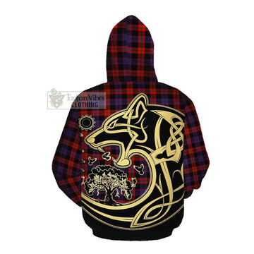 Tartan Vibes Clothing Brown (Broun) Tartan Cotton Hoodie with Family Crest Celtic Wolf Style