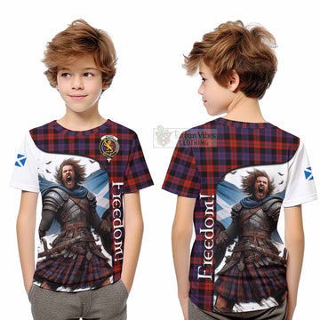 Tartan Vibes Clothing Brown (Broun) Crest Tartan Kid T-Shirt Inspired by the Freedom of Scottish Warrior