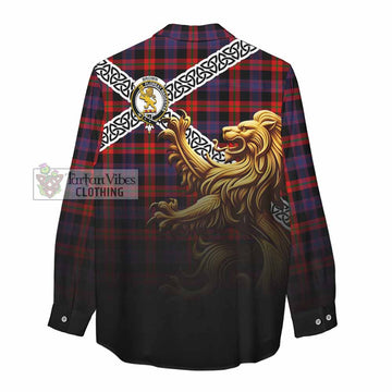 Tartan Vibes Clothing Brown (Broun) Crest Tartan Women's Casual Shirt with Golden Lion Emblem Celtic Style