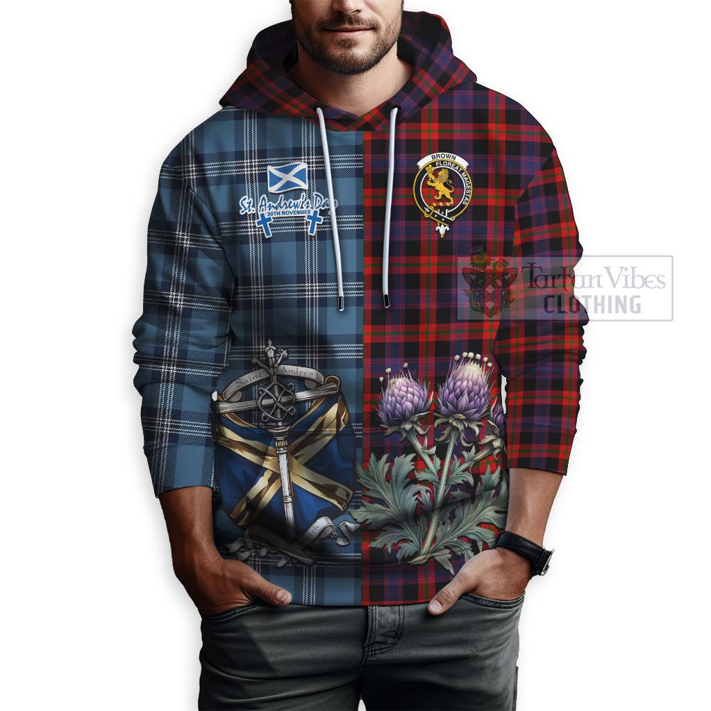 Tartan Vibes Clothing Brown (Broun) Tartan Hoodie Happy St. Andrew's Day Half Tartan Style