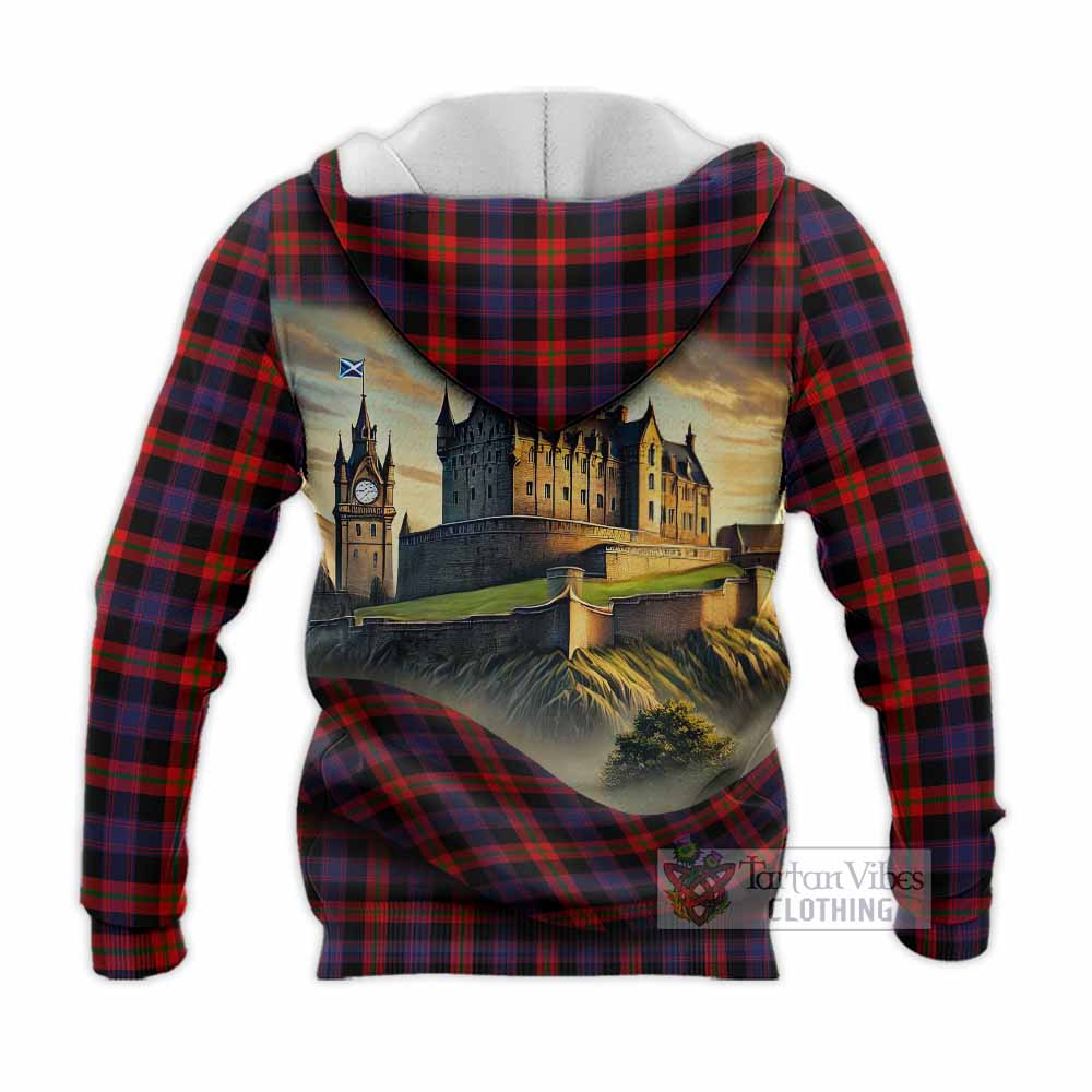 Tartan Vibes Clothing Brown (Broun) Tartan Family Crest Knitted Hoodie with Scottish Ancient Castle Style