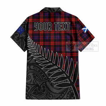 Tartan Vibes Clothing Brown (Broun) Crest Tartan Short Sleeve Button Shirt with New Zealand Silver Fern Half Style