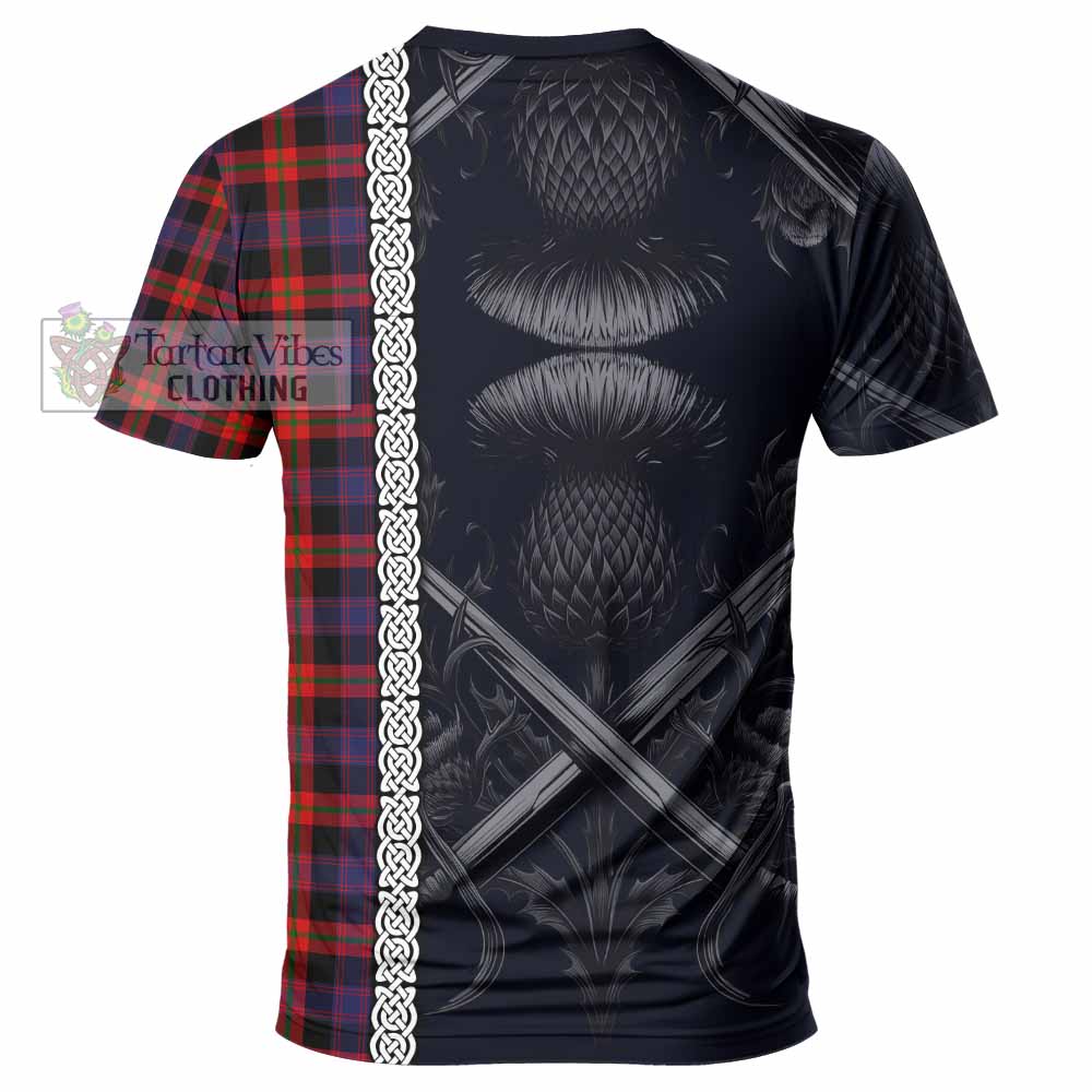Tartan Vibes Clothing Brown (Broun) Tartan T-Shirt with Family Crest Cross Sword Thistle Celtic Vibes