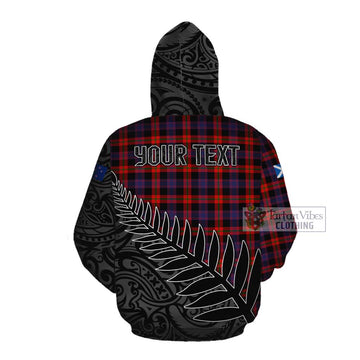 Tartan Vibes Clothing Brown (Broun) Crest Tartan Cotton Hoodie with New Zealand Silver Fern Half Style
