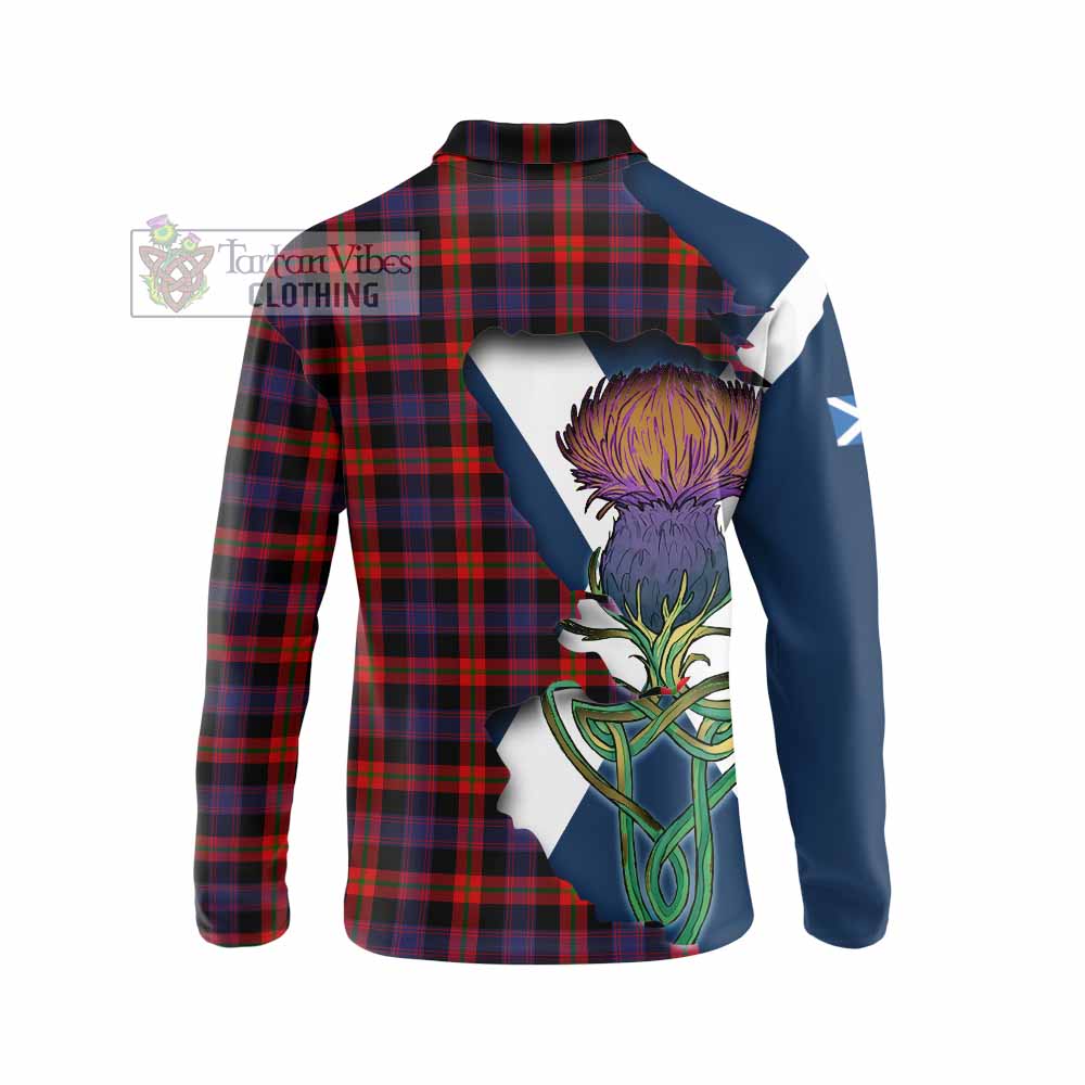 Tartan Vibes Clothing Brown (Broun) Tartan Family Crest Long Sleeve Polo Shirt Scottish Thistle Celtic Inspired