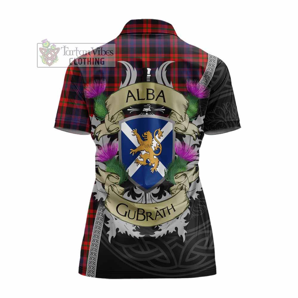 Tartan Vibes Clothing Brown (Broun) Tartan Family Crest Women's Polo Shirt Lion Rampant Royal Thistle Shield Celtic Inspired