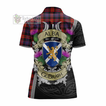 Tartan Vibes Clothing Brown (Broun) Tartan Family Crest Women's Polo Shirt Lion Rampant Royal Thistle Shield Celtic Inspired