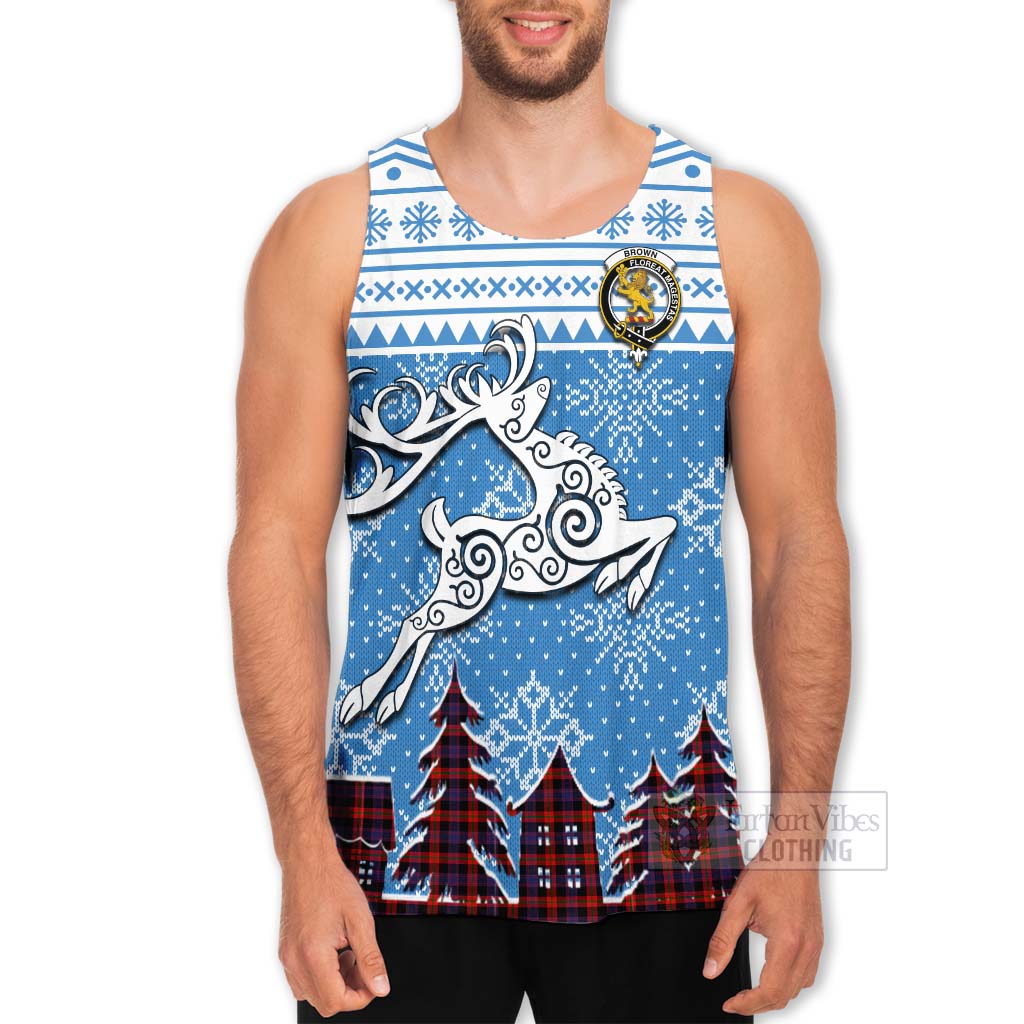 Tartan Vibes Clothing Brown (Broun) Clan Christmas Men's Tank Top Celtic Reindeer Style