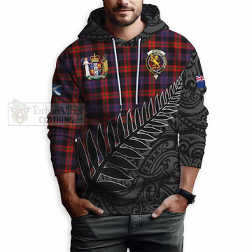 Tartan Vibes Clothing Brown (Broun) Crest Tartan Hoodie with New Zealand Silver Fern Half Style