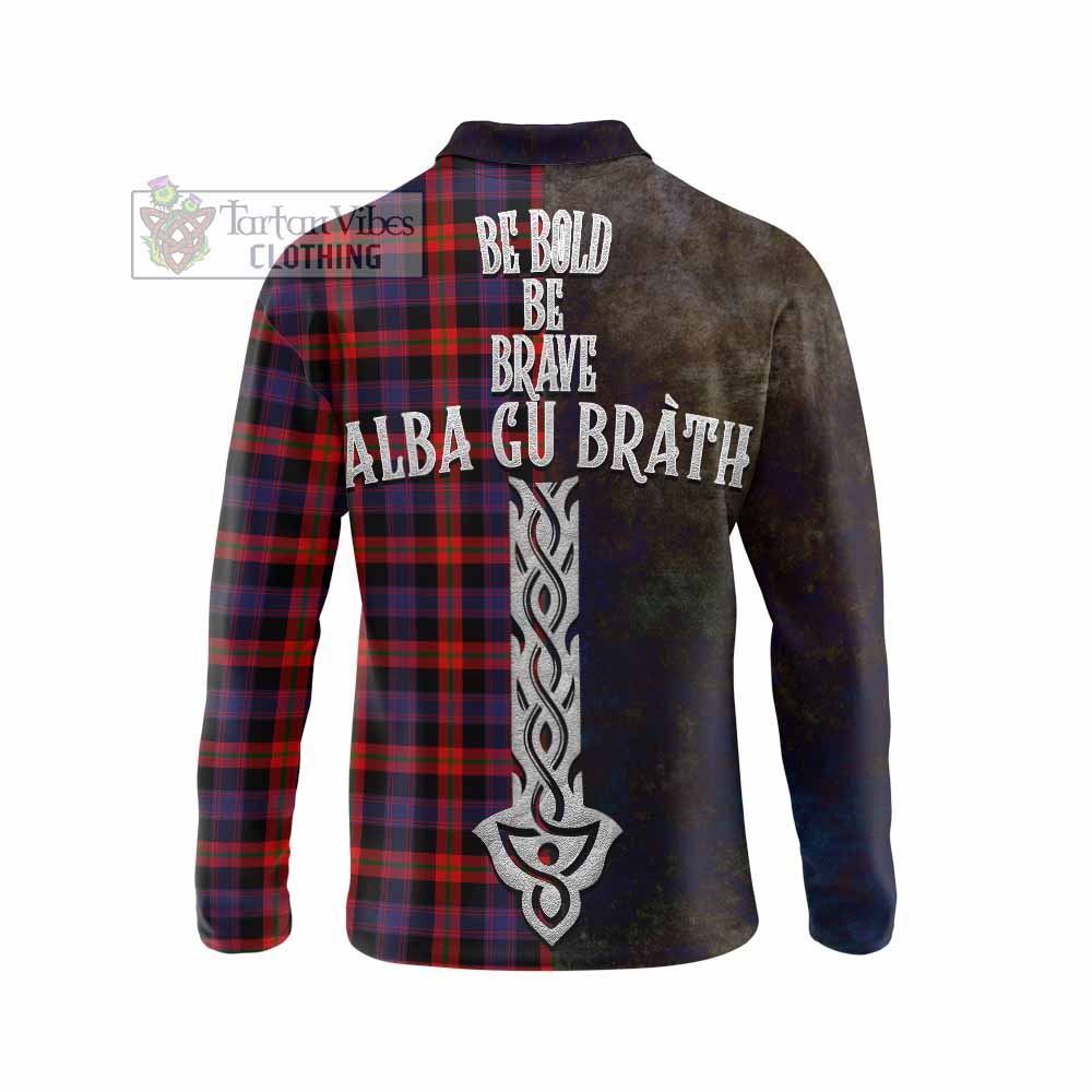 Tartan Vibes Clothing Brown (Broun) Tartan Family Crest Long Sleeve Polo Shirt Alba Gu Brath Be Brave Lion Ancient Style
