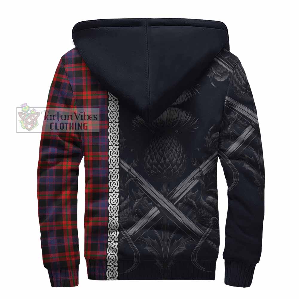 Tartan Vibes Clothing Brown (Broun) Tartan Sherpa Hoodie with Family Crest Cross Sword Thistle Celtic Vibes