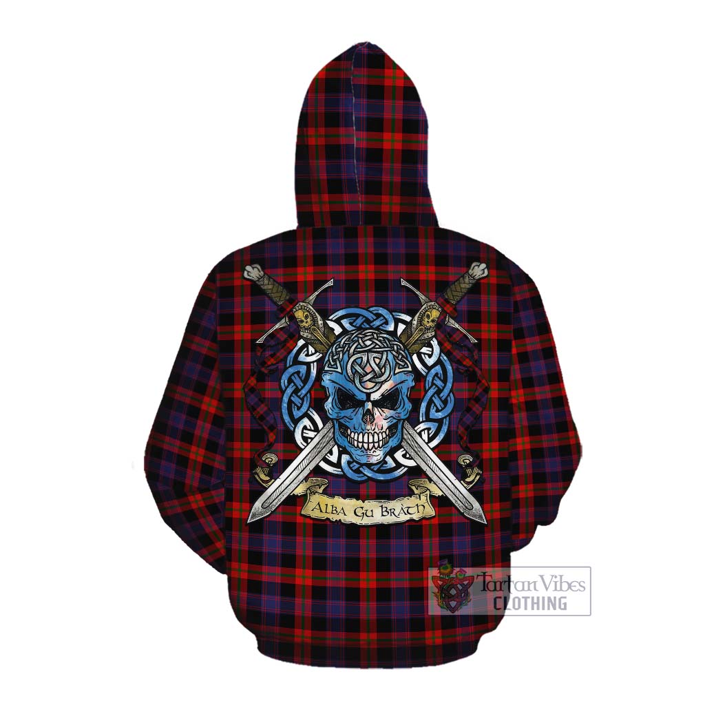 Tartan Vibes Clothing Brown (Broun) Tartan Cotton Hoodie with Family Crest Celtic Skull Style