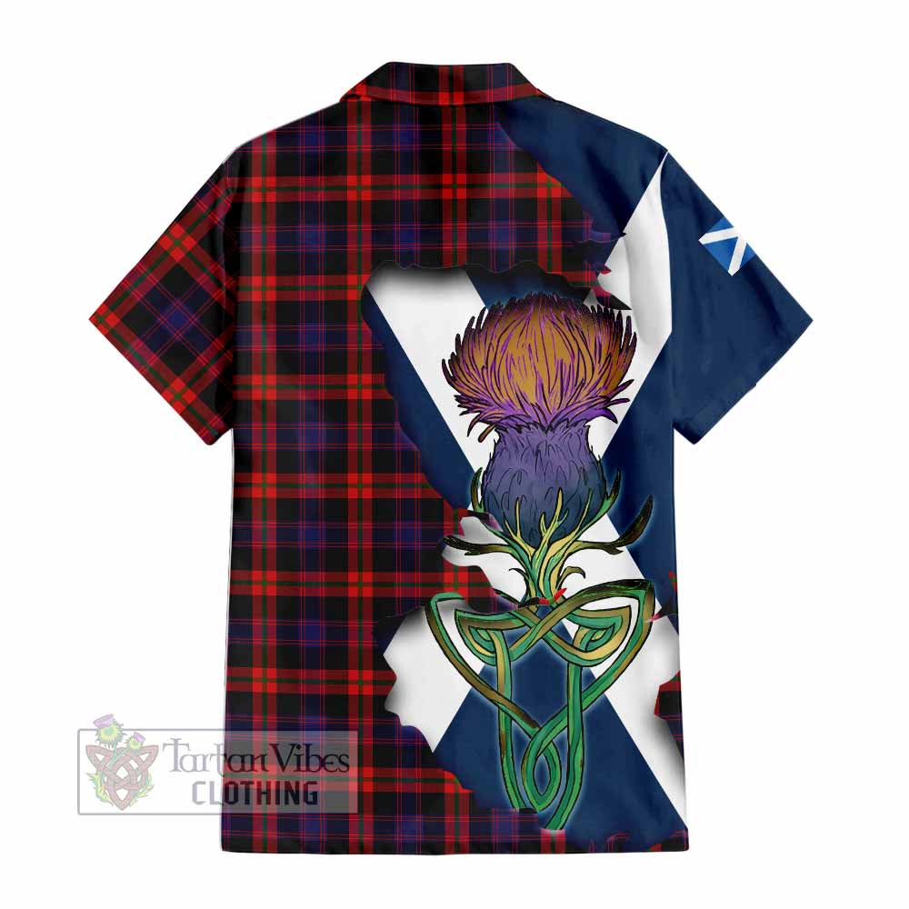 Tartan Vibes Clothing Brown (Broun) Tartan Family Crest Short Sleeve Button Shirt Scottish Thistle Celtic Inspired
