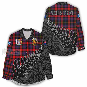 Tartan Vibes Clothing Brown (Broun) Crest Tartan Women's Casual Shirt with New Zealand Silver Fern Half Style