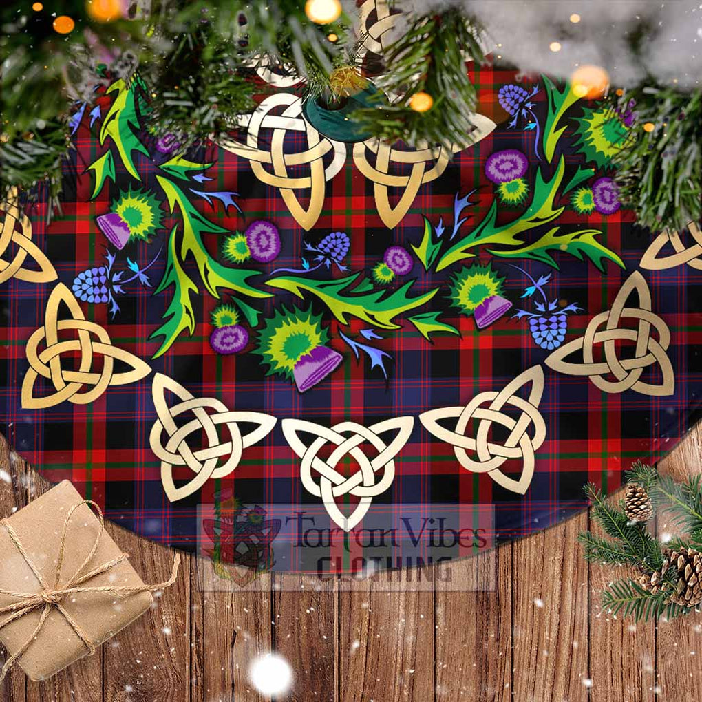 Tartan Vibes Clothing Brown (Broun) Tartan Christmas Tree Skirt with Thistle Celtic Knot Style