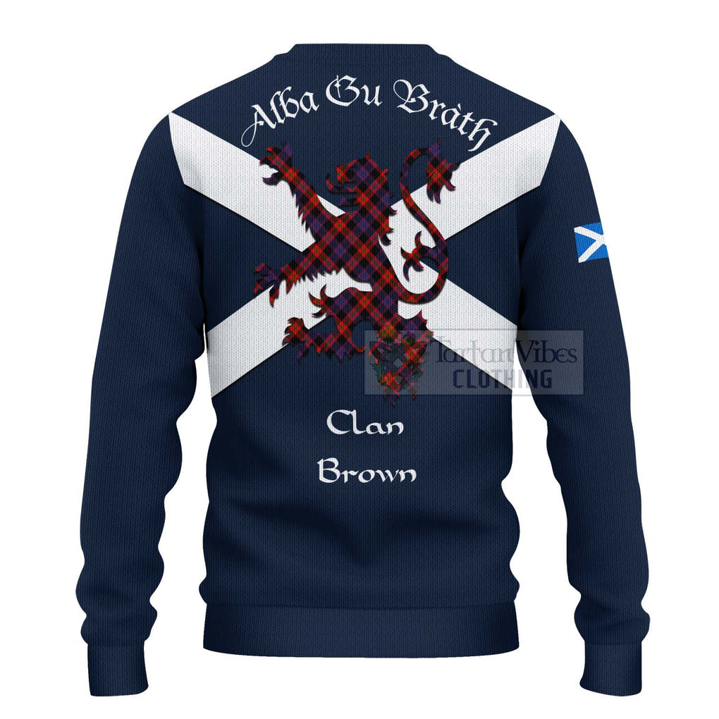 Tartan Vibes Clothing Brown (Broun) Tartan Lion Rampant Knitted Sweater – Proudly Display Your Heritage with Alba Gu Brath and Clan Name