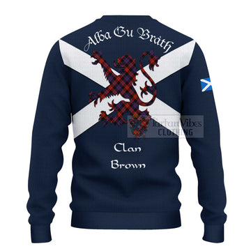 Tartan Vibes Clothing Brown (Broun) Tartan Lion Rampant Knitted Sweater – Proudly Display Your Heritage with Alba Gu Brath and Clan Name