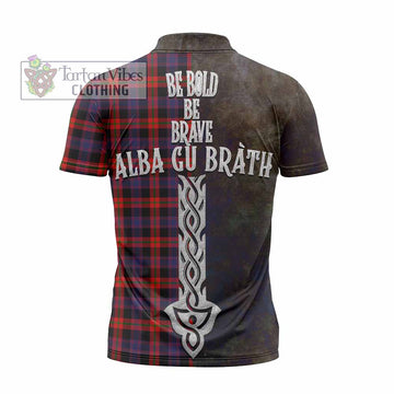Tartan Vibes Clothing Brown (Broun) Tartan Family Crest Zipper Polo Shirt Alba Gu Brath Be Brave Lion Ancient Style