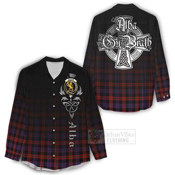 Tartan Vibes Clothing Brown (Broun) Tartan Women's Casual Shirt Featuring Alba Gu Brath Family Crest Celtic Inspired
